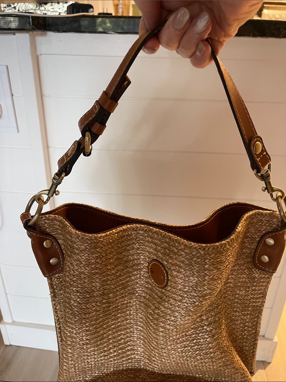 Patricia Nash Natural Straw Purse with Brown Leather Accent - Picture 6 of 7
